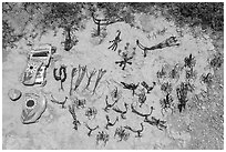 Mexican crafts for sale. Big Bend National Park, Texas, USA. (black and white)