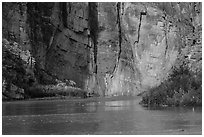 Santa Elena Canyon walls reflected in Terlingua Creek. Big Bend National Park, Texas, USA. (black and white)