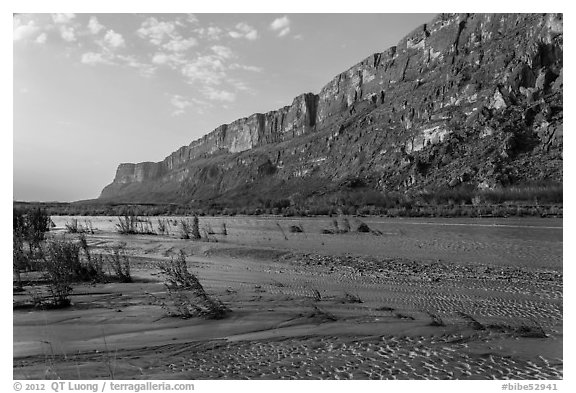 Mesa de Anguilla and Rio Grande River. Big Bend National Park (black and white)