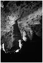 Hall of Giants with six stories tall formations. Carlsbad Caverns National Park, New Mexico, USA. (black and white)