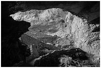 Natural entrance from below. Carlsbad Caverns National Park, New Mexico, USA. (black and white)