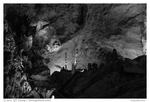 Park visitor looking,  room above Whales Mouth. Carlsbad Caverns National Park, New Mexico, USA.