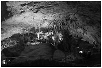 Tourists looking at Green Lake room from above. Carlsbad Caverns National Park, New Mexico, USA. (black and white)
