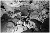 Huge rocks from collapsed ceiling. Carlsbad Caverns National Park, New Mexico, USA. (black and white)