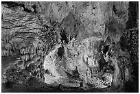 Alcove with delicate speleotherms. Carlsbad Caverns National Park, New Mexico, USA. (black and white)
