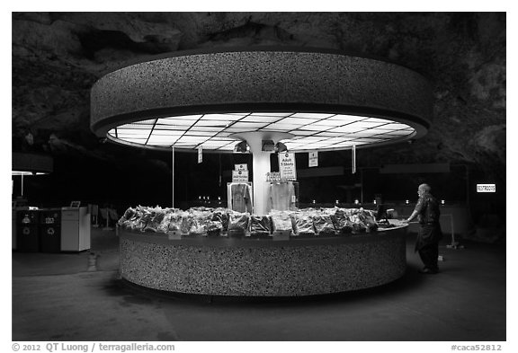 Souvenir shop, Underground rest area. Carlsbad Caverns National Park (black and white)