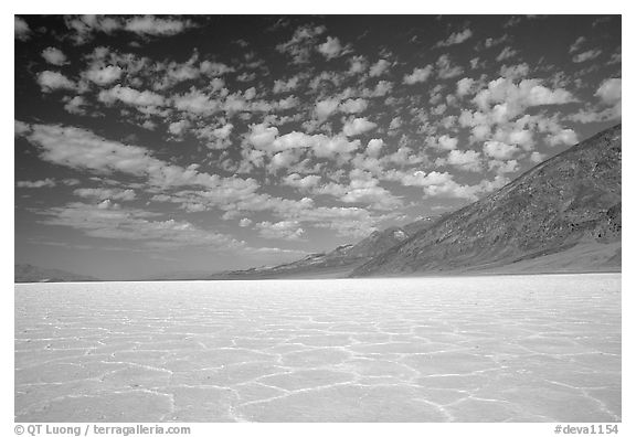 Salt flats at Badwater, mid-day. Death Valley National Park (black and white)