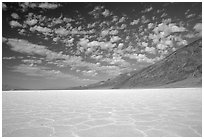 Salt flats at Badwater, mid-day. Death Valley National Park, California, USA. (black and white)