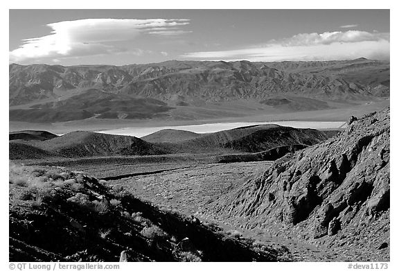 Valley viewed from foothills. Death Valley National Park (black and white)