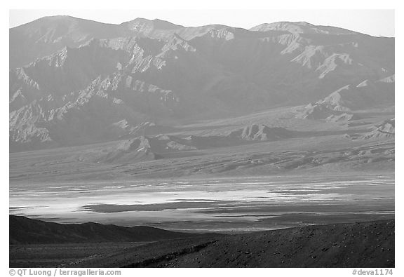 Valley and mountains. Death Valley National Park (black and white)