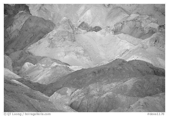 Colorful mineral deposits in Artist's palette. Death Valley National Park (black and white)