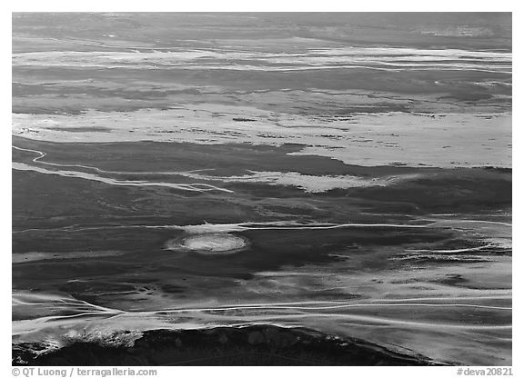 Badwater saltpan seen from above. Death Valley National Park (black and white)
