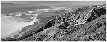 Saltpan and Death Valley from Dante's View. Death Valley National Park (Panoramic black and white)