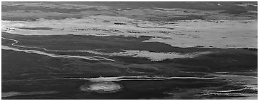 Salt flat seen from above. Death Valley National Park (Panoramic black and white)
