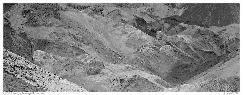 Multicolored rocks, artist's palette. Death Valley National Park (black and white)