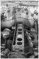 Engine of rusted car near Aguereberry camp. Death Valley National Park ( black and white)