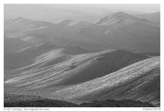 Tucki Mountains in haze of late afternoon. Death Valley National Park (black and white)