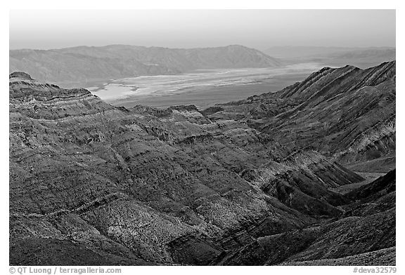 Canyon and Death Valley from Aguereberry point, sunset. Death Valley National Park (black and white)
