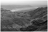 Canyon and Death Valley from Aguereberry point, sunset. Death Valley National Park, California, USA. (black and white)