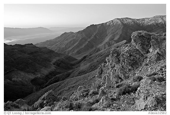Canyon and Death Valley from Aguereberry point, sunrise. Death Valley National Park (black and white)