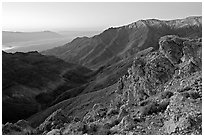 Canyon and Death Valley from Aguereberry point, sunrise. Death Valley National Park, California, USA. (black and white)