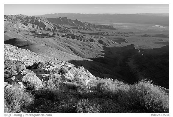 Looking towards the north from Aguereberry point, early morning. Death Valley National Park (black and white)