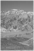 Road below Mountains above Emigrant Pass. Death Valley National Park, California, USA. (black and white)
