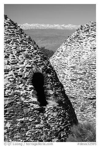 Charcoal kilns with Sierra Nevada in backgrond. Death Valley National Park (black and white)