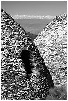 Charcoal kilns with Sierra Nevada in backgrond. Death Valley National Park, California, USA. (black and white)