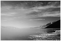 Valley and Lake at Badwater, early morning. Death Valley National Park, California, USA. (black and white)