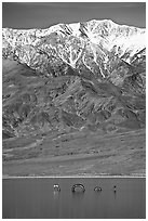 Telescope Peak, seasonal lake with dragon. Death Valley National Park, California, USA. (black and white)