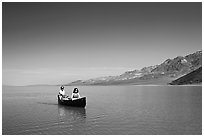 Canoe in Death Valley Lake in March 2005. Death Valley National Park, California, USA. (black and white)