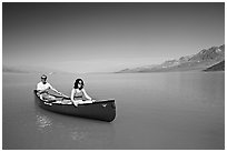 Canoeing in Death Valley after the exceptional winter 2005 rains. Death Valley National Park, California, USA. (black and white)