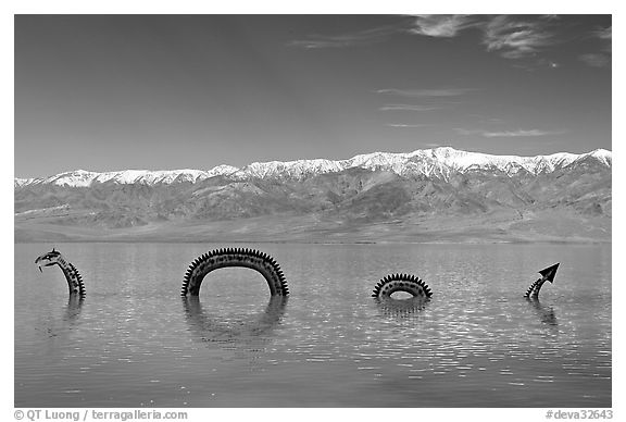 Dragon art installation in Manly Lake and Panamint range. Death Valley National Park, California, USA.