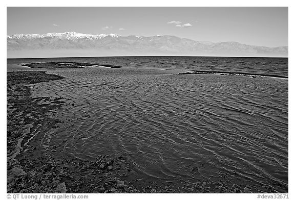 Flooded Badwater basin, early morning. Death Valley National Park (black and white)