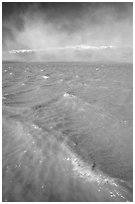 Waves on rarisime seasonal Death Valley Lake, early morning. Death Valley National Park, California, USA. (black and white)