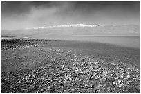 Salt formations on the shore of Manly Lake, morning. Death Valley National Park ( black and white)