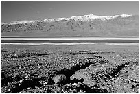 Valley with seasonal lake in the distance and Panamint Range, morning. Death Valley National Park ( black and white)