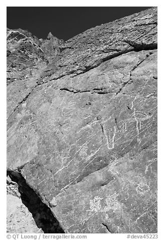 Native American petroglyphs, Titus Canyon. Death Valley National Park (black and white)