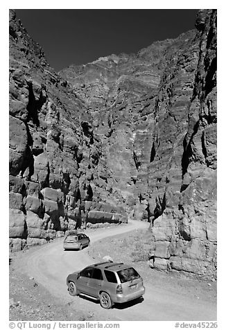 Cars in narrows, Titus Canyon. Death Valley National Park, California, USA.