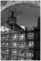 Gate, lamp, and arch, Scotty's Castle. Death Valley National Park ( black and white)