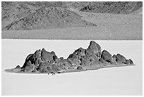 Grandstand and Racetrack playa. Death Valley National Park, California, USA. (black and white)