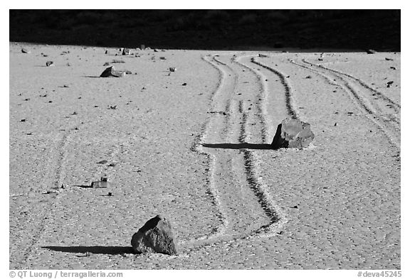 Gliding stones, the Racetrack playa. Death Valley National Park, California, USA.