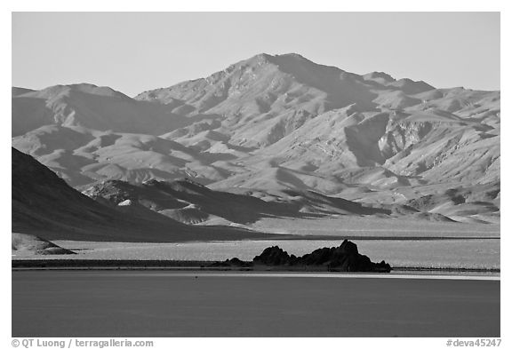 Grandstand, shadows, and mountains. Death Valley National Park (black and white)