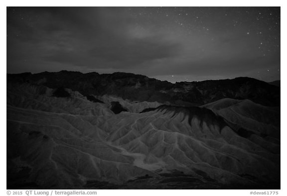 Badlands at night. Death Valley National Park (black and white)