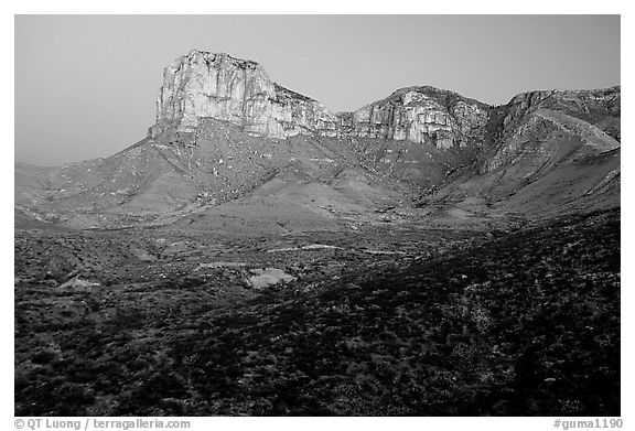 El Capitan from Guadalupe Pass, sunrise. Guadalupe Mountains National Park (black and white)