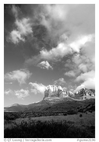 El Capitan and clouds. Guadalupe Mountains National Park (black and white)