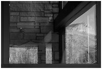 Mountain, visitor center window reflexion. Guadalupe Mountains National Park ( black and white)