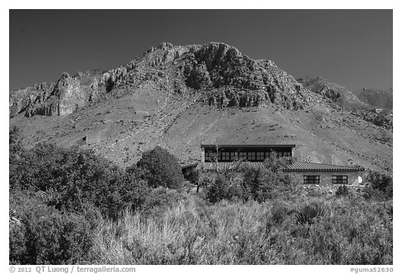 Visitor center and Hunter Peak. Guadalupe Mountains National Park, Texas, USA.