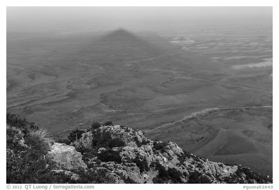Shadow of Guadalupe Peak at sunset. Guadalupe Mountains National Park (black and white)